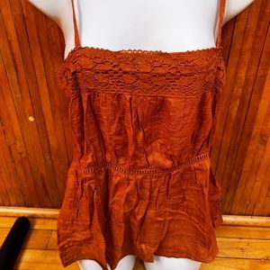 Soft Square Neck Lace Rust Top